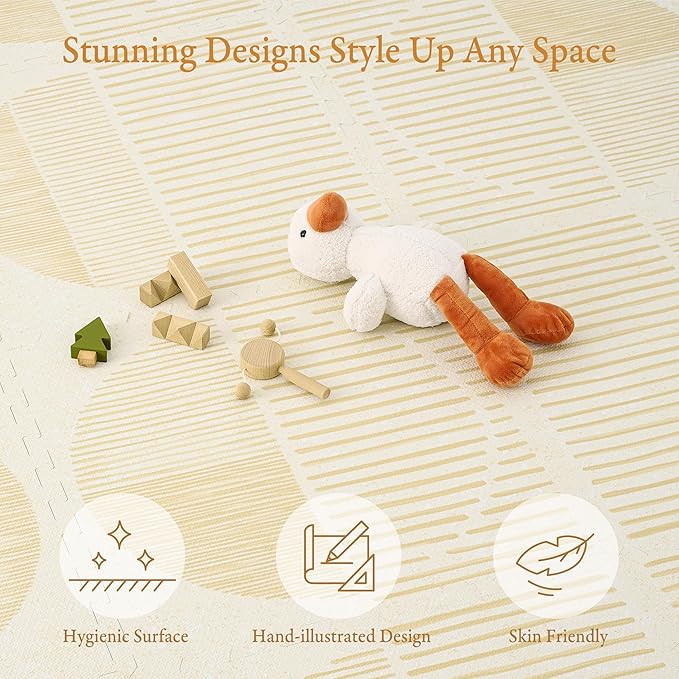 PopsyKosy Premium Baby Floor Play Mat - Thick & Cushioned 0.5 inch Playroom Foam Mat, Non-Toxic Odorless - 6 Tiles - Spacious 6x4 ft. - Stylish & Large, Waterproof for Kids & Toddlers - Ecru Linen