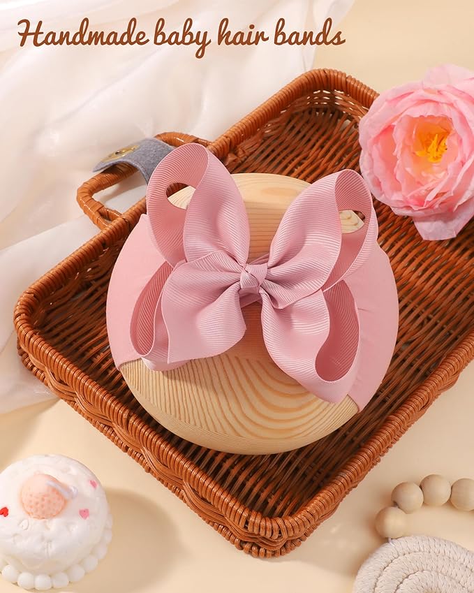 doboi 3PCS Baby Girl Bows Headbands Nylon Hairbands with Ribbon Bow Handmade Elastic Baby Hair Bows Headbands for Baby Girls Newborns Infants Toddlers and Kids