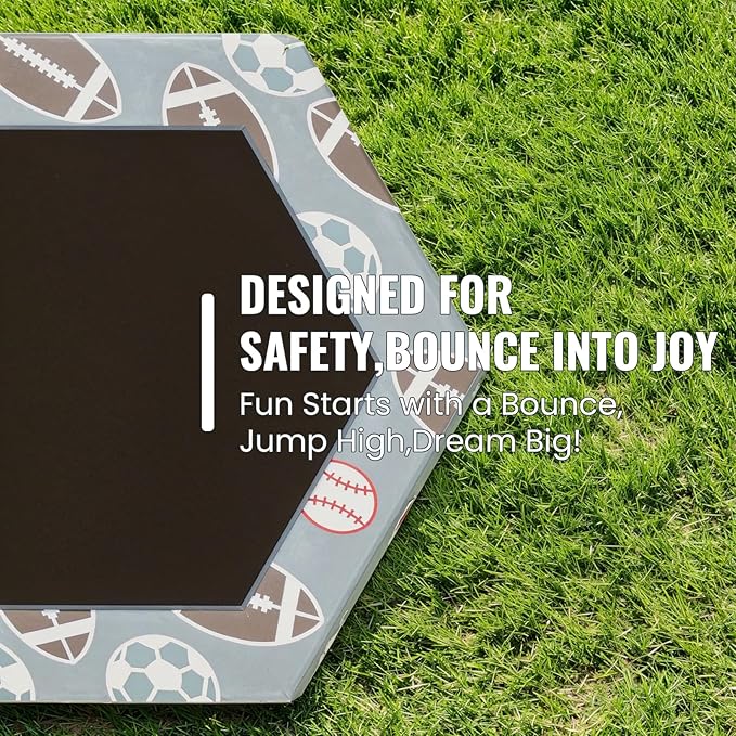 LAMERGE 55" 7-in-1 Round Trampoline for Kids Boys & Girls Ages 1-8, Indoor & Outdoor Trampoline for Fun, Adjustable Height Handrail ＆ Enclosed Safety Net ＆ Durable Designs for Toddlers Children