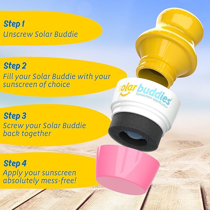 Pink Bag Bundle Solar Buddies Refillable Roll On Sunscreen Suncream Applicator Bag Bundle With Applicator Carabina Clip For Families, Kids, Adults, Travel Set, With A Free Sticker Pack (Pink)