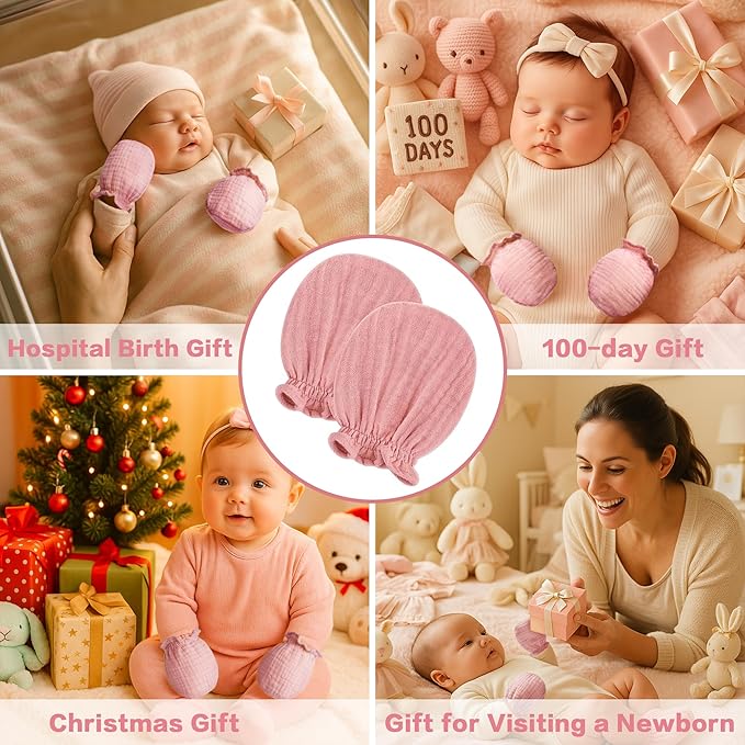 Pro Goleem Muslin Baby Mittens for Newborn, 100% Cotton No Scratch Soft Breathable Gloves for Boys and Girls 0-6 months