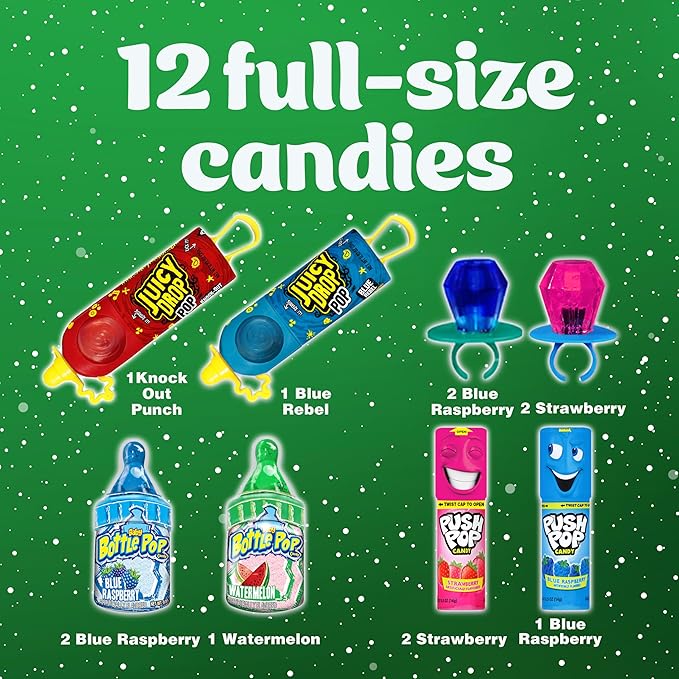 Candy Variety Pack Bag, 12 Ct Assorted Lollipops, Bulk Individually Wrapped Ring Pop, Push Pop, Baby Bottle Pop & Juicy Drop For Birthday Parties, Valentine's Gifts, Goodie Bags, Party Favors
