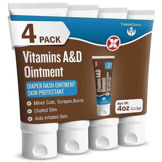 Vitamin A&D Ointment for Baby Diaper Rashes - 4 oz Tube, 4 Pack - A and D Ointment for Adults, Seniors, and Babies