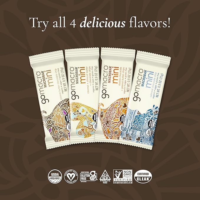 GoMacro MacroBar Mini Organic Vegan Snack Bars - Double Chocolate + Peanut Butter Chips (0.90 Ounce Bars, 24 Count)