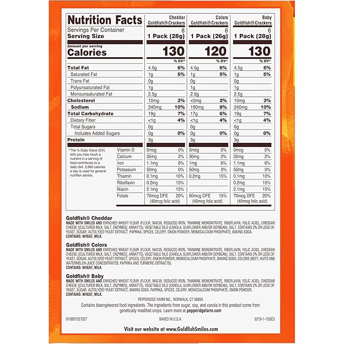 Goldfish Family Faves Crackers, Cheddar, Colors and Baby Crackers Snack Packs, 20-Ct Variety Pack (Pack of 2)