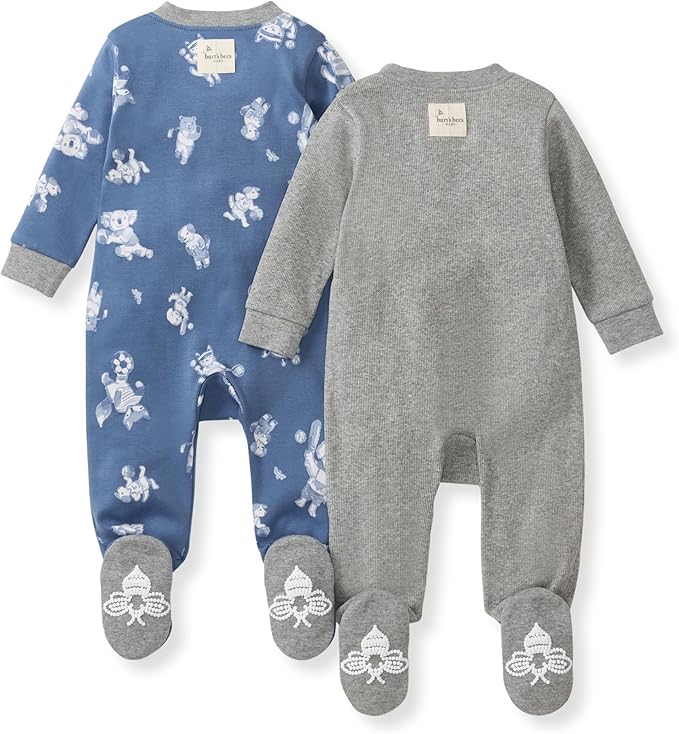 Burt's Bees Baby Boys Sleep and Play PJs, 100% Organic Cotton One-Piece Zip Front Romper Jumpsuit Pajamas