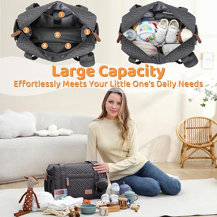 JOLLITO Diaper Bag Tote, Large Capacity Travel Diaper Bags With Changing Pad, Hospital Bag For Labor Delivery, Baby Bag