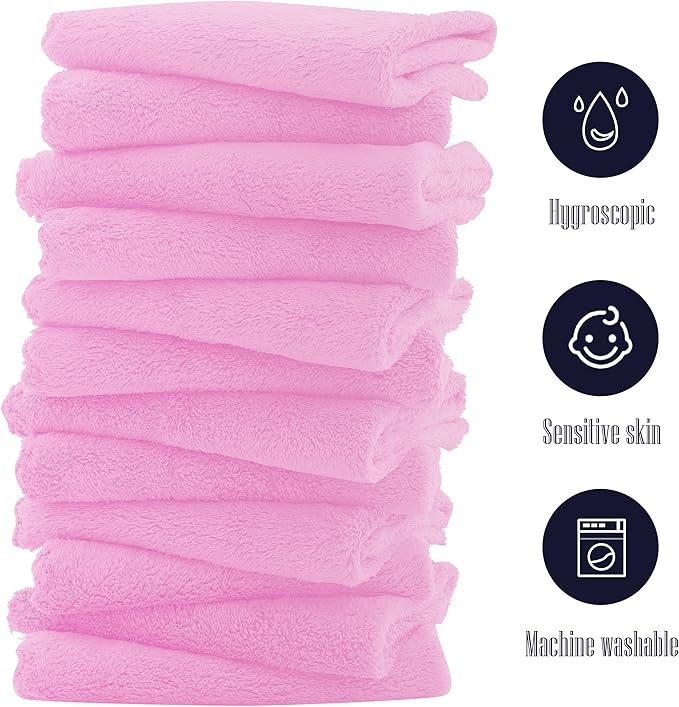 16 Pack Baby Washcloths - Luxury Coral Fleece - Extra Absorbent and Soft Wash Clothes for Newborns, Infants and Toddlers - Suitable for Sensitive Skin and New Born-Baby Shower-Frozen Berry,10x10 Inch