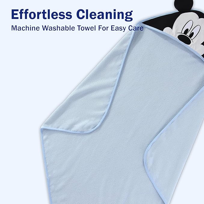 Disney Baby Boys Mickey Mouse Hooded Bath Towel with 3 Washcloths Set for Newborn and Infants