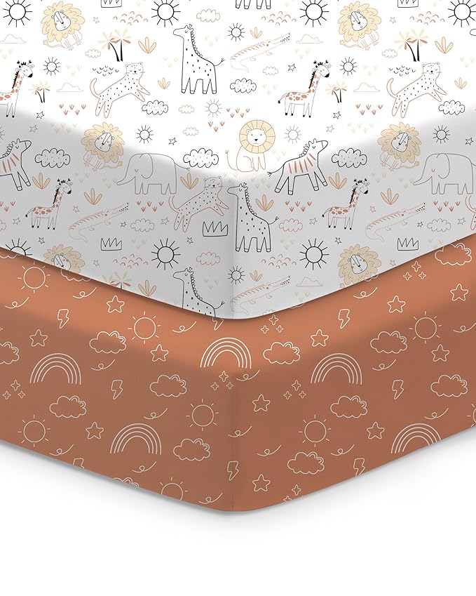 Crib Sheets 2 Pack, Fitted Crib Sheet for Standard Crib Mattress 28x52x9, Ultra Soft Jersey Knit, Breathable Stretchy Deep Pocket, Snug Fit Stays Put, Baby Crib Mattress Sheet
