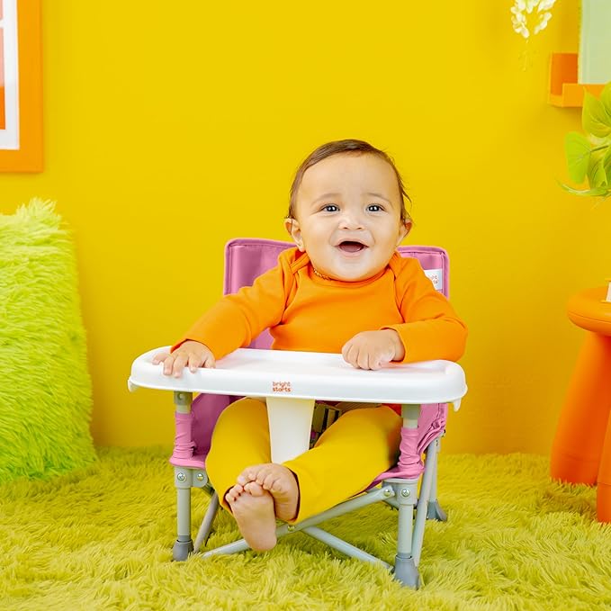 Bright Starts Pop 'N Sit Portable Booster, Indoor/Outdoor Use, Floor Seat with Feeding Tray, Pink, 6 Mos - 3 Yrs (Pack of 2)