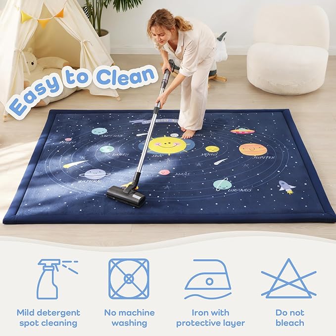 1.3" Thick Large Baby Floor Play Mat 79x158, Padded Memory Foam Play Mat, Non-Slip Plush Carpet Playmat for Nursery Playroom Classroom (Solar System)