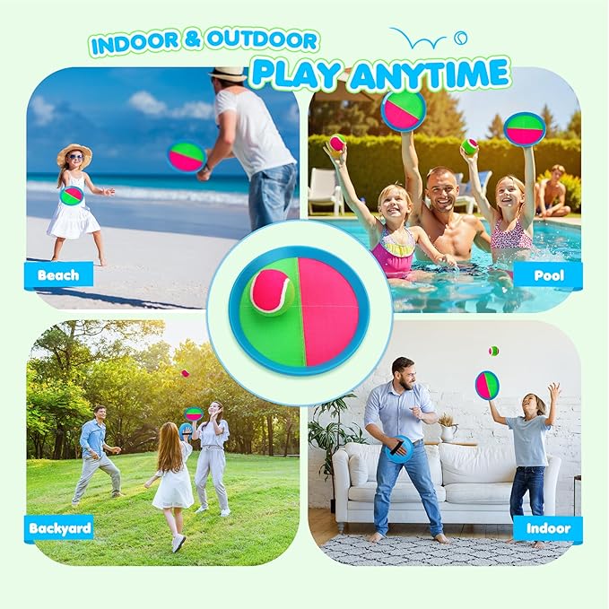 Toss and Catch Ball Set Upgraded - Family Games Pool Toys Beach Toys - Sturdy & Water-Resistant Great for Outdoor Games - Classic Gift for Kids Boys Girls Teens 3 4 5 6 7 8 9 10 11 12 13+ Years Old