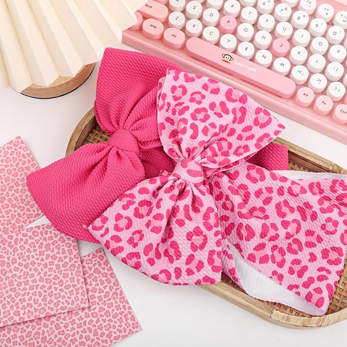 2PCS 7’’ Super Soft Knot Headbands with Hair Bows Pink Leopard Infant Toddlers Kids Hair Accessories Headband for Newborn Baby Girls
