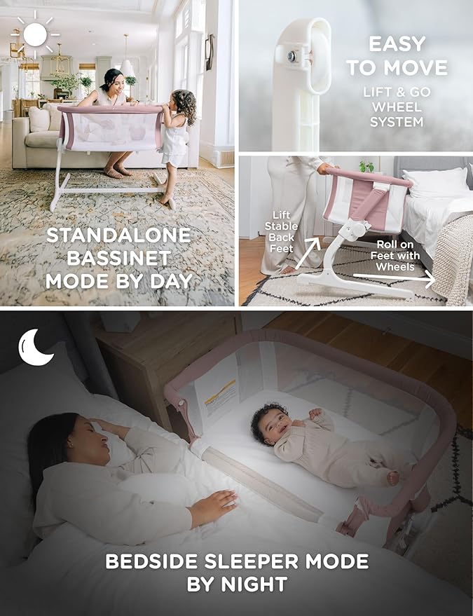 Baby Delight Beside Me Dreamer Bassinet | Bedside Sleeper & Baby Bassinet | 6-Position Height Adjustment | 100% GOTS Certified Organic Cotton Fabric | Organic Rose