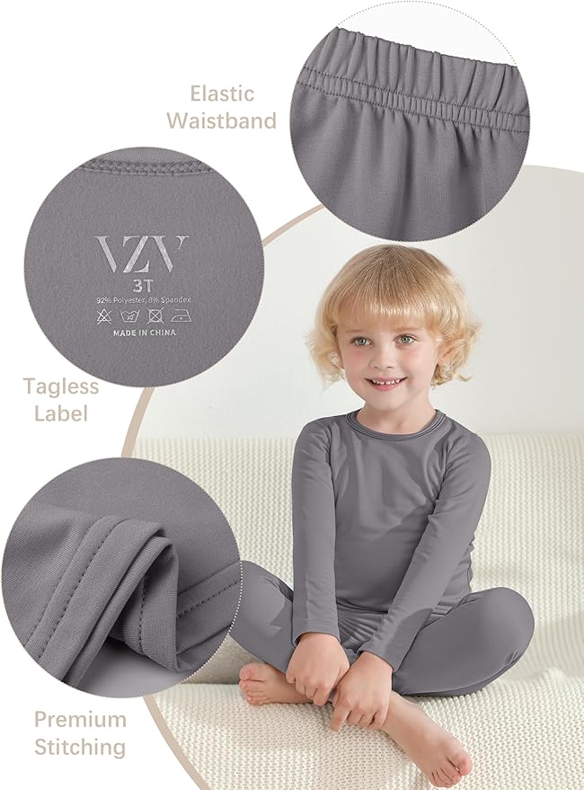 VZV 2T-6Y Toddler Thermal Set Thermal Underwear for Kids Fleece Lined Toddler Base Layer Long Johns for Kids Boys Girls