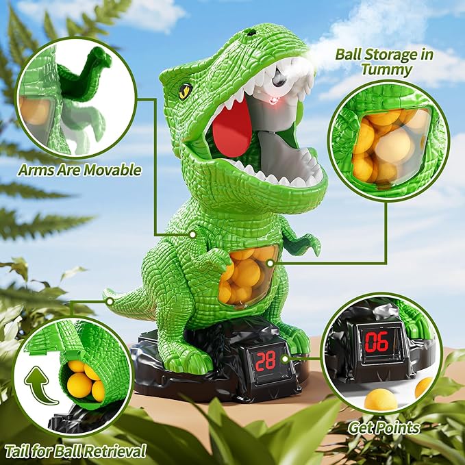 Dinosaur Shooting Toys for Kids 3-5, Moveable Shooting Game with 2 Air-Pump, 36 Balls Toys, Scoreboard, Light and Sound, Competitive Game Birthday Gift for Boys and Girls Ages 3 4 5 6 7 8