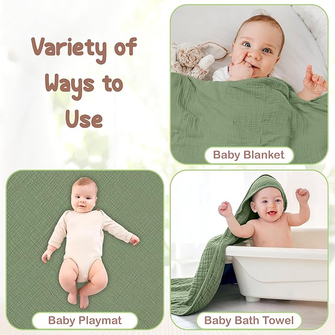 100% Organic Cotton Muslin Baby Hooded Towels 32x32 Inch – 2 Pack Soft & Absorbent Baby Hooded Towel Wrap for Boys & Girls, Premium Hooded Towels, Gentle Baby Essentials in Deep Green/Floral