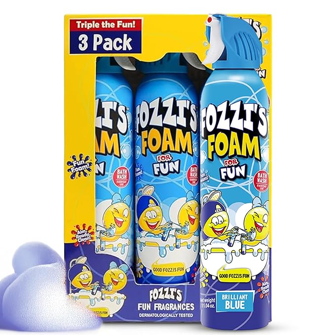 FOZZI'S Brilliant Blue Bath Foam Soap for Kids (3 Pack) - Fun Aerosol Spray - Fluffy Bubble Soap for Playtime - Gentle Cleanser Foaming Body Wash - Safe Bath Fun for Everyday Wash