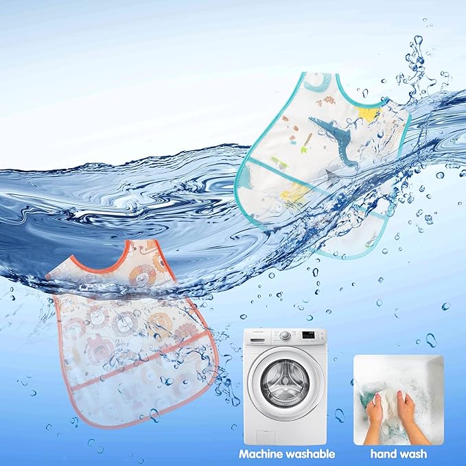R HORSE 5Pcs Baby Bibs Set Toddler Bibs with Crumb Catcher Pocket & Snap Button Waterproof Baby Feeding Bibs for 6-24 Months