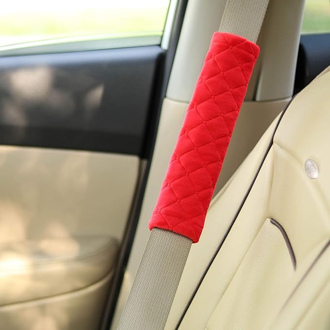 Amooca Soft Seat Belt Cover Pad, 2-Pack Soft Car Safety Seatbelt Strap Shoulder Pad for Adults and Children, Suitable for Car Seat Belt, Backpack, Shoulder Bag, Laptop Computer Bag (Red)