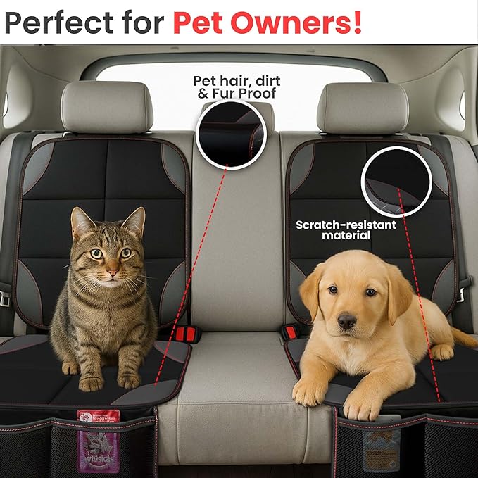 Car Seat Protector for Child Car Seat/Pets,Waterproof Non-Slip 600D Polyester Seat Protector Under Baby Seat, Car Seat Cover with Storage Pockets–Durable Easy to Clean-Universal Size