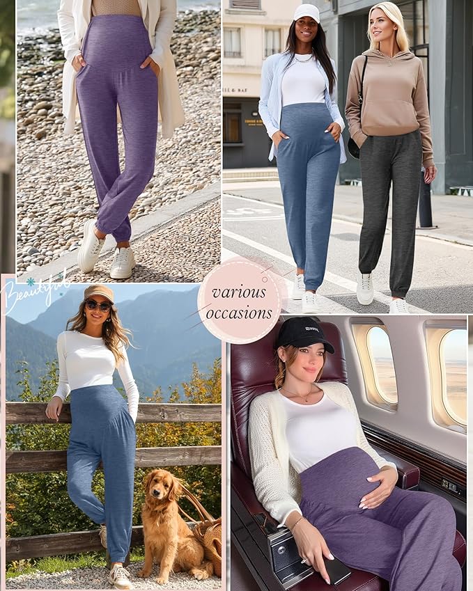 3 Pack Women's Maternity Pants Maternity Jogger Sweatpants Over The Belly Stretchy Pregnancy Pants with Pockets