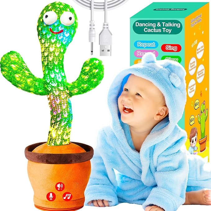 Rechargeable Baby Toys Dancing Talking Cactus Toy for Baby, Volume Adjustable, Singing, Mimicking, Repeating, Baby Infant Toys for Girls Boys, Valentine Gifts for Kids Baby Todder