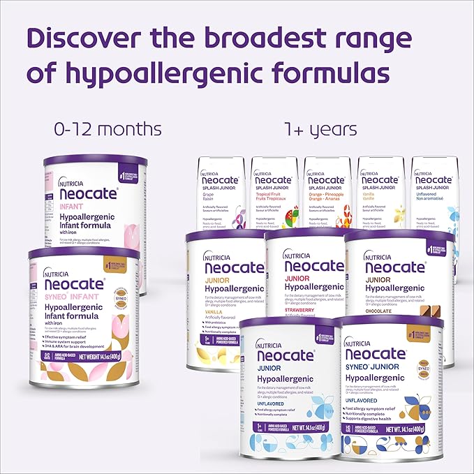 Nutricia Neocate Junior - Hypoallergenic, Dairy-free, Amino Acid-Based Formula for 1+ Years - For Toddlers, Kids & Teens - Powdered Formula- Vanilla - 14.1 oz can (Case of 1)