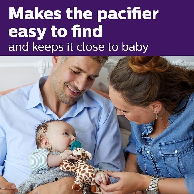 Philips AVENT Soothie Snuggle Pacifier Holder with Detachable Pacifier,0m+,Giraffe,SCF347/01,(Pack of 3)