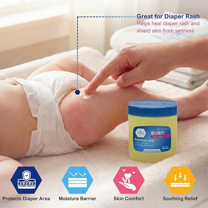 MED PRIDE Petroleum Jelly with Fresh Baby Scent, Baby Blue, 8 oz – Skin Protectant & Moisturizer for Dry Skin, Rashes, Minor Burns, Wounds, Chapped Lips, Dry Hands & Diaper Rash