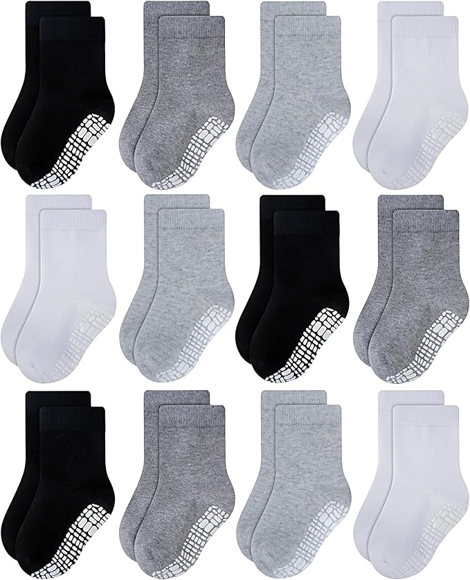 RATIVE Non Skid Anti Slip Crew Socks With Grips for Baby Infant Toddlers Kids Boys