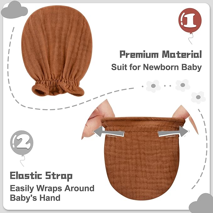 Pro Goleem Muslin Baby Mittens for Newborn, 100% Cotton No Scratch Soft Breathable Gloves for Boys and Girls 0-6 months