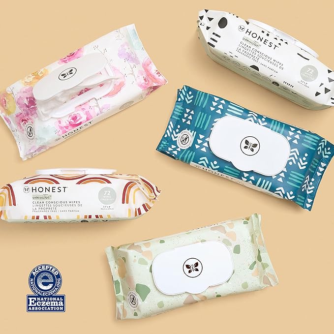 The Honest Company Hypoallergenic Multi-Use Baby Wipes for Sensitive Skin Baby Pattern Play 288 Count