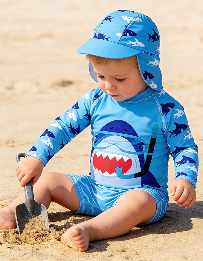 ADUKIDE Baby Boys Swimsuit Summer Beach Rash Guard Swimwear One Piece Sunsuit with Sun Hat 3-24 Months