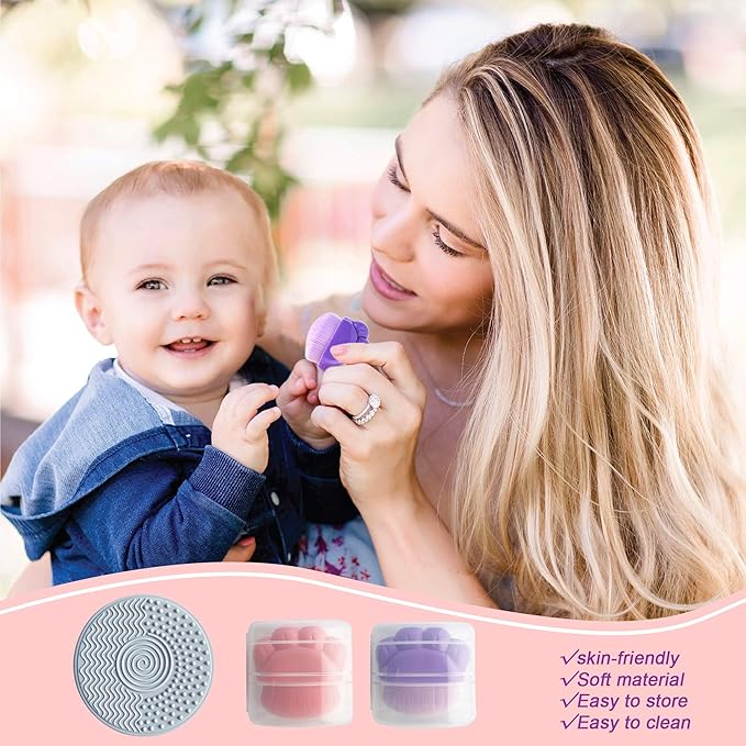 2Pcs Sunscreen Applicator for Kids, Sunblock Brush with Protective Case Sun Lotion Applicator SunCream Brush with Cleaning Pad for Suncream Liquid Foundation, 1.8*1.7 Inch, Purple, Rose Red
