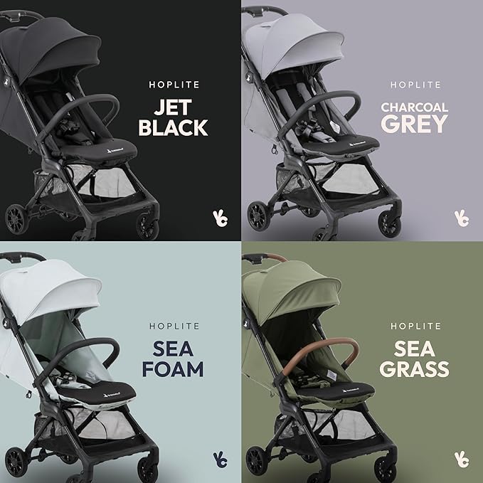 BabbleRoo Hoplite Compact Stroller – Lightweight Travel Stroller for Airplane (12.3 lbs), from Birth to 55 lbs, Easy Fold, PU Wheels, Alloy Frame, Near-Flat Recline, Cup Holder, Baby Stroller