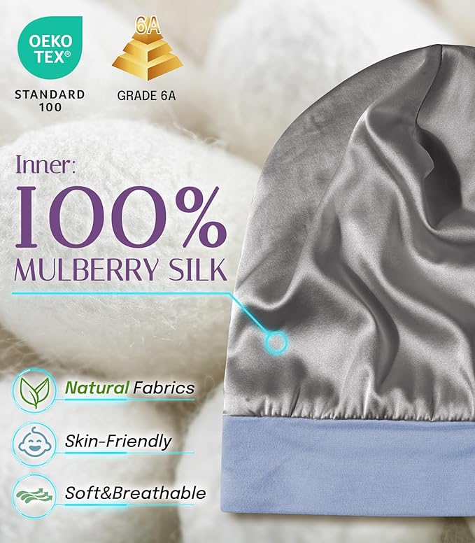 OLESILK Silk Baby Bonnet for 0-6 Months - 100% Mulberry Silk Toddler Hair Bonnet, Adjustable Night Cap for Sleeping