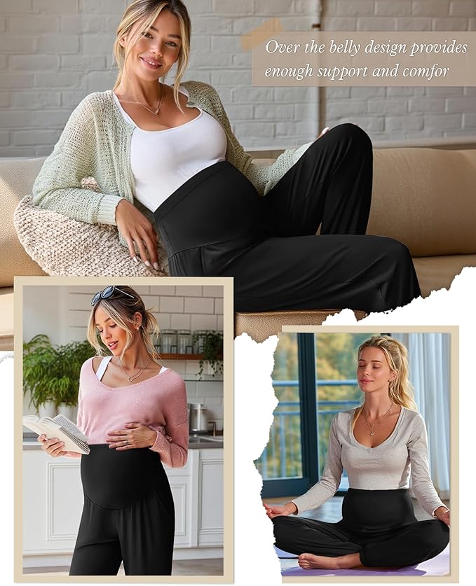3 Pack Women's Maternity Pants Maternity Jogger Sweatpants Over The Belly Stretchy Pregnancy Pants with Pockets