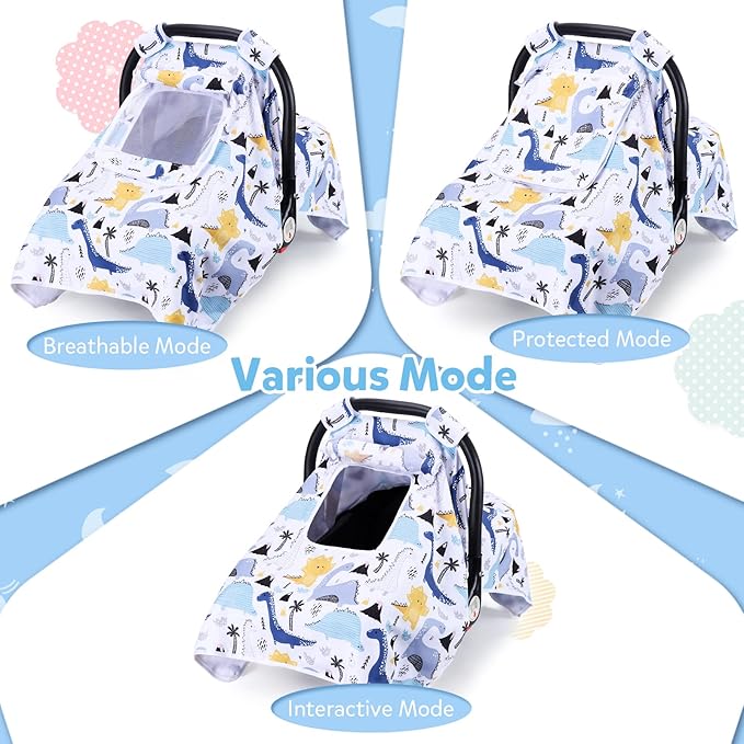 THE KENKYO Car Seat Covers for Babies, Baby Car Seat Cover for Girls Boys, Kick-Proof Newborn Carrier Canopy with Breathable Mesh Peep Window, Windproof Stroller Cover for All Seasons