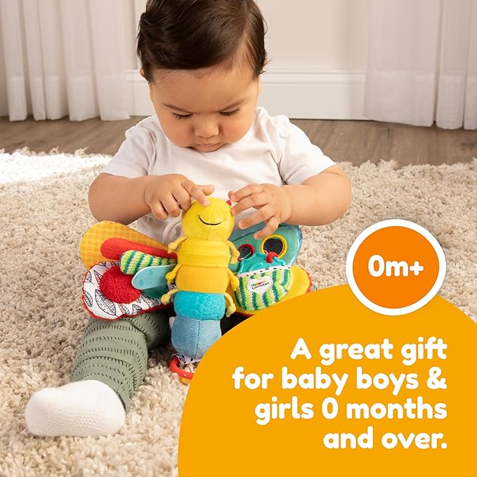 Lamaze Clip On Car Seat and Stroller Toy - Freddie the Firefly - Includes Lady Bug Teether - High Contrast Sensory Crinkle Toys for Babies - Infant Travel Toys - Ages 0 Months and Up