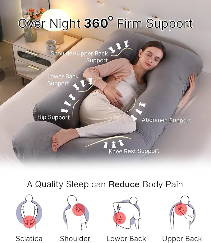 ALLOPERA Pregnancy Pillow, Full Body Maternity Pillow 57 inch, with Removable Washable Cover - Support for Legs, Back, Neck, Shoulder, HIPS, Belly for Pregnent Women, Jersey Knit Cotton (Dark Grey)