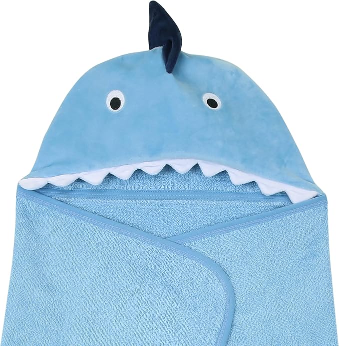 Lambs & Ivy Baby/Infant Luxury Cotton Terry Shark Hooded Bath Towel