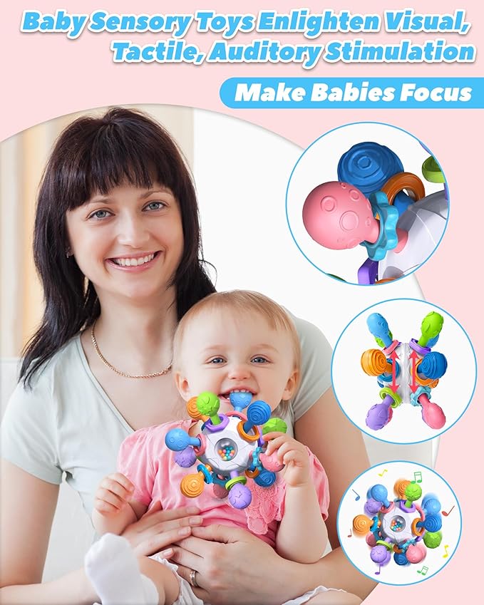 Baby Teething Toys for 0-6 6-12 Months Ages 0-2, Tummy Time Montessori Toys for Babies 0 3 6 9 12 18 Months, Newborn Infant Sensory Toys, Baby Stocking Stuffers Gifts for Boys Girls