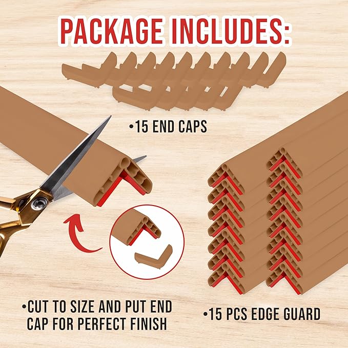Rubber Bond Wall Corner Guard Edge Protector, 1x1x36 inch Baby Proofing Corner Guards | Self-Adhesive Furniture Edge Strips for Home & Office (15 Pack, Brown)