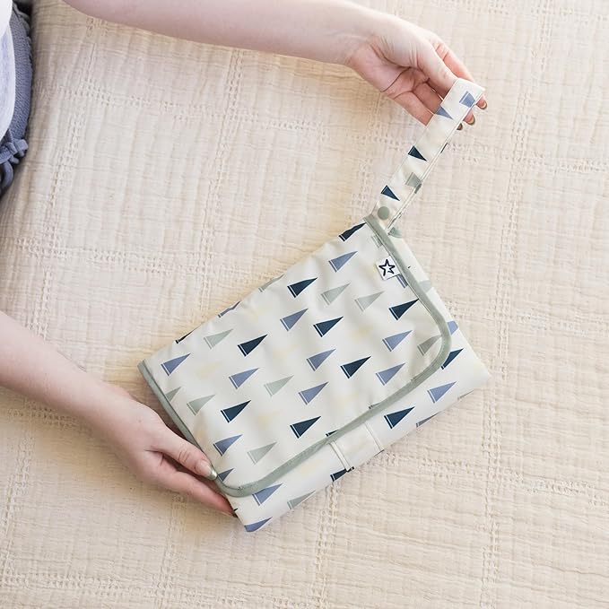 Tiny Twinkle Portable Diaper Changing Pad | Waterproof, Wipeable & Compact Baby Changing Pad for Travel | Smart Wipes Pocket & Organized Storage| Newborn Shower Gift (Varsity Flags)