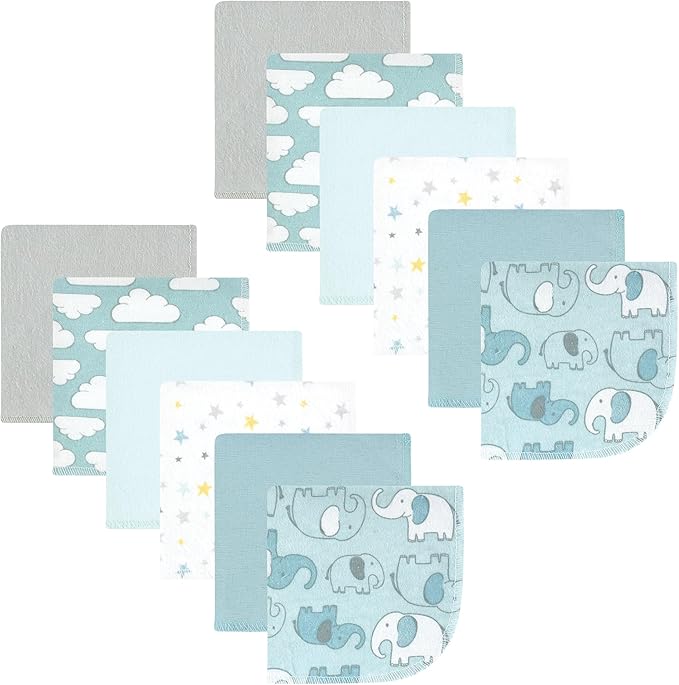 Hudson Baby Unisex Baby Flannel Washcloths, Boy New Elephant 12Pk, One Size