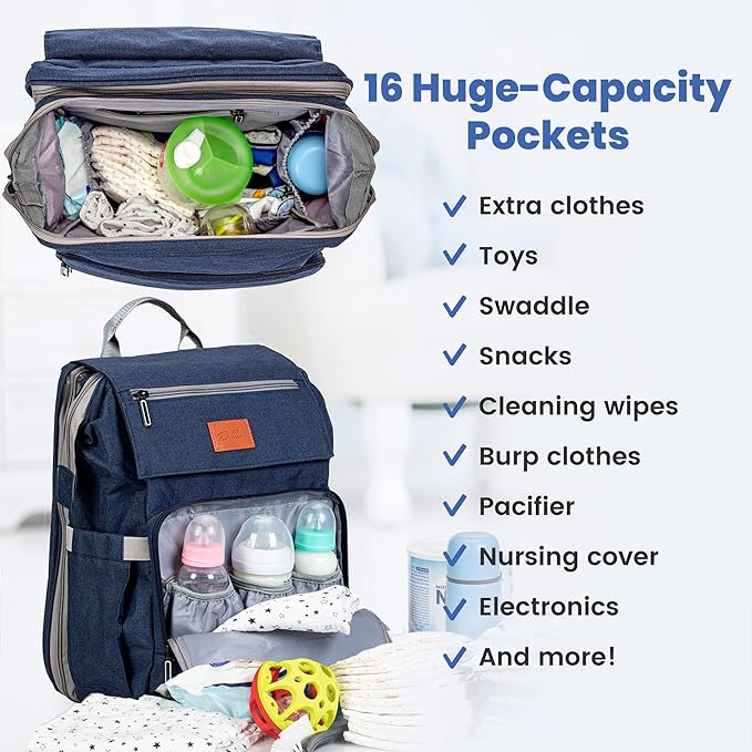 PILLANI Baby Diaper Bag Backpack - Large Bag for Boys & Girls, Waterproof Diaper Backpack - Travel Diaper Bags w/Changing Pad, Baby Registry Search & Shower Gifts - Essentials Must Haves Newborn Stuff