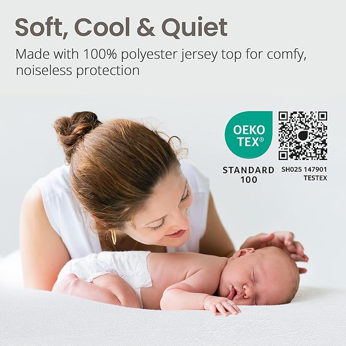 SafeRest Waterproof Mattress Protector Crib Size – Absorbent Breathable Soft Fitted Bed Cover with Stretchable Pockets – Machine Washable Crib Mattress Cover