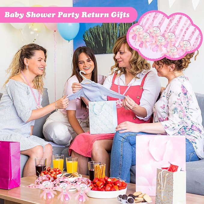 Remuuly 36 Pcs Baby Shower Pacifiers Necklace Bulk Acrylic Pacifiers Charm for Gender Reveal Party Favors Table Scatter Decorations(Girl,Pink)